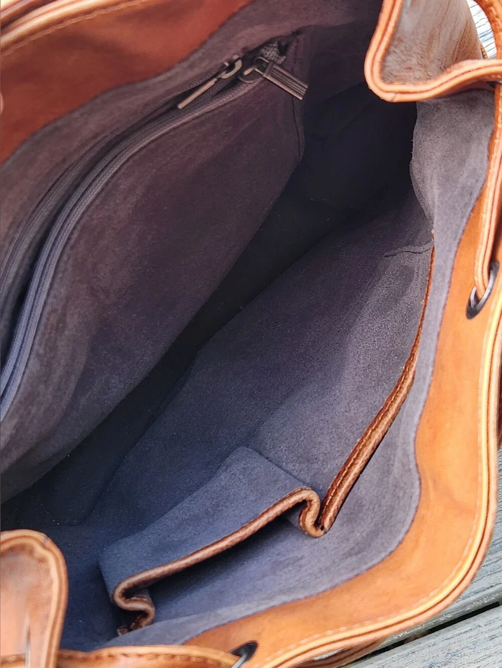 Women's Tan Leather Backpack with Front Pockets